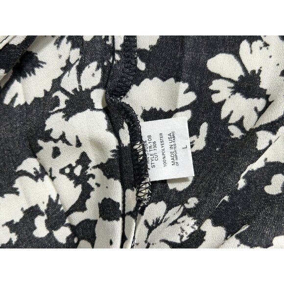 Three Eighty Two Black White Floral Ladies Shirt, Bottom Ties, Size Large - Picture 7 of 7